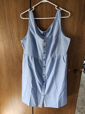 Shein Fit And Flare Light Blue Button-Front Women's Sundress | 1X